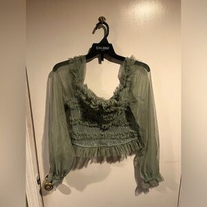Sage green frilly long sleeved blouse 💚 Size Large only worn once.